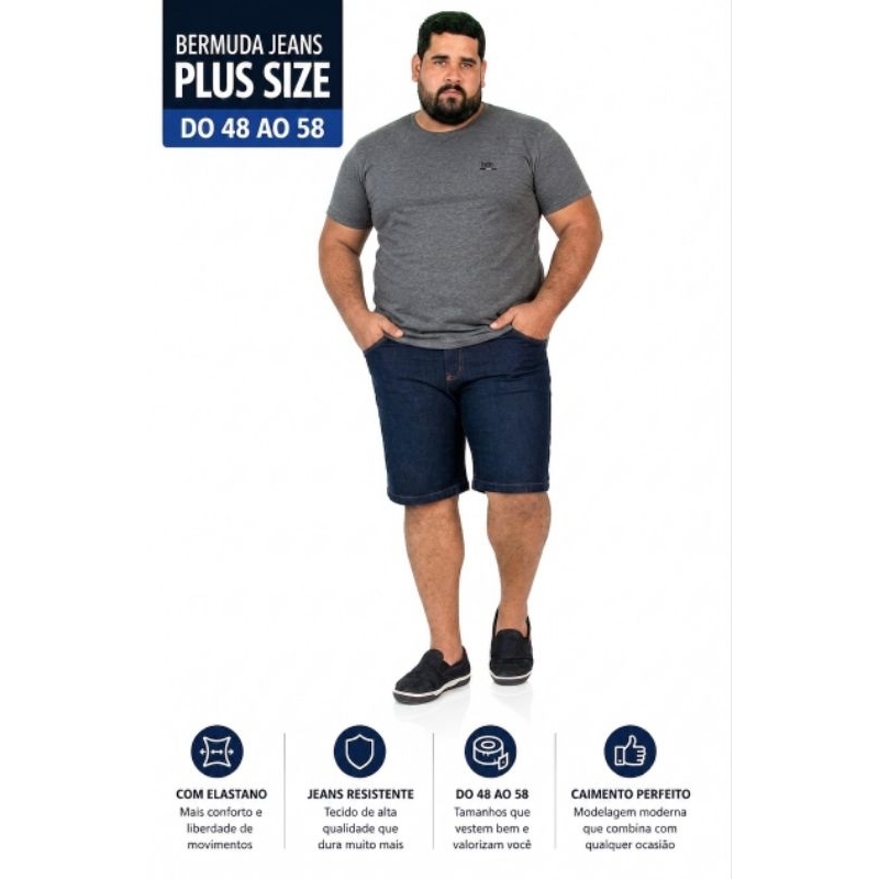 BERMUDA JEANS PLUS SIZE MASCULINO TAMANHO DO 48 AO 58 TAMANHO GRANDE GG CONFORTÁVEL PREMIUM COM ELASTANO