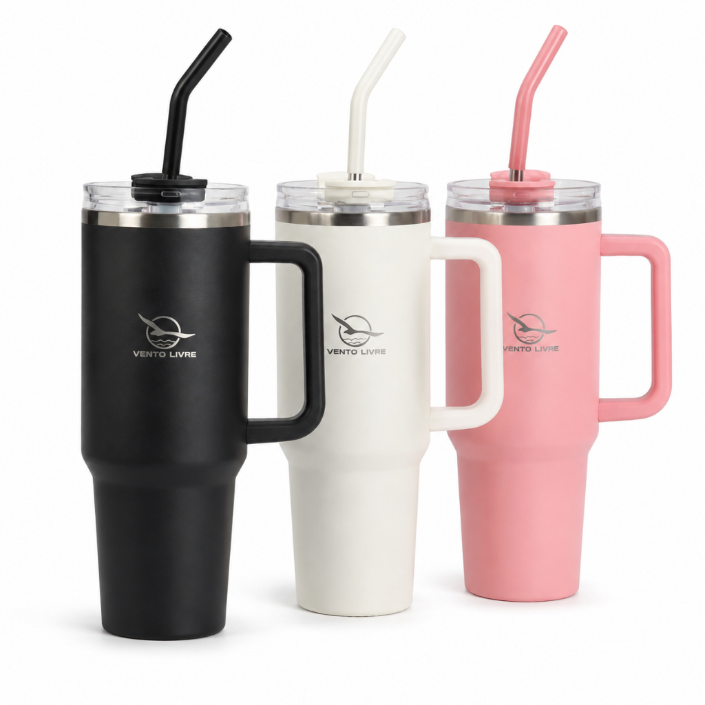VENTO LIVRE Copo Térmico Inox 1200ml/600ml com Tampa e Canudo, SUS 304 Garrafa Térmica Portátil Antivazamento