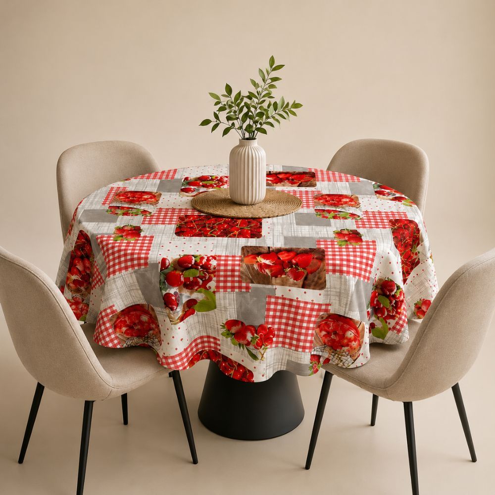 Toalha de Mesa Térmica Redonda 1,40m Ø Plastico Facil Limpeza Cozinha Estampada Decoração Impermeável