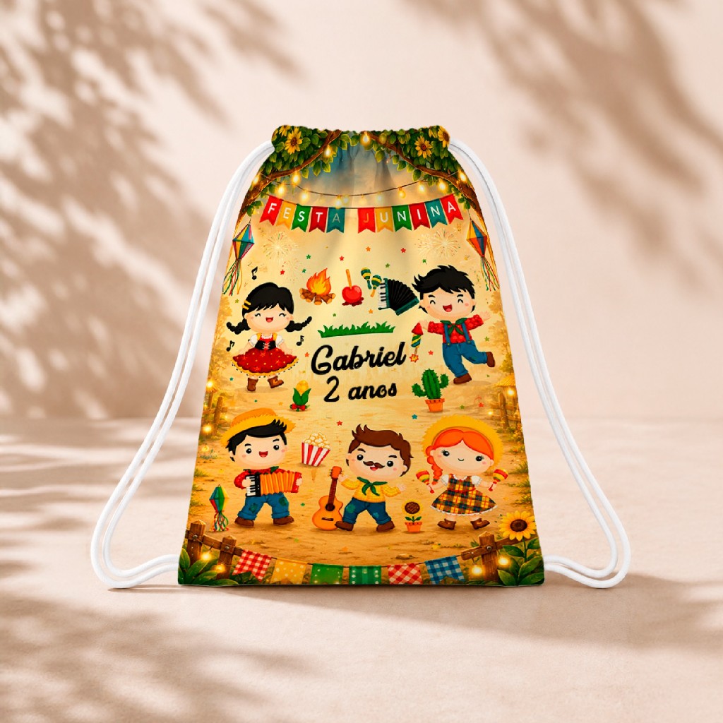 10 Mochila Personalizada 18x26 Sacolinhas Festa Aniversário Lembrancinha Festa Junina Arraiá M1