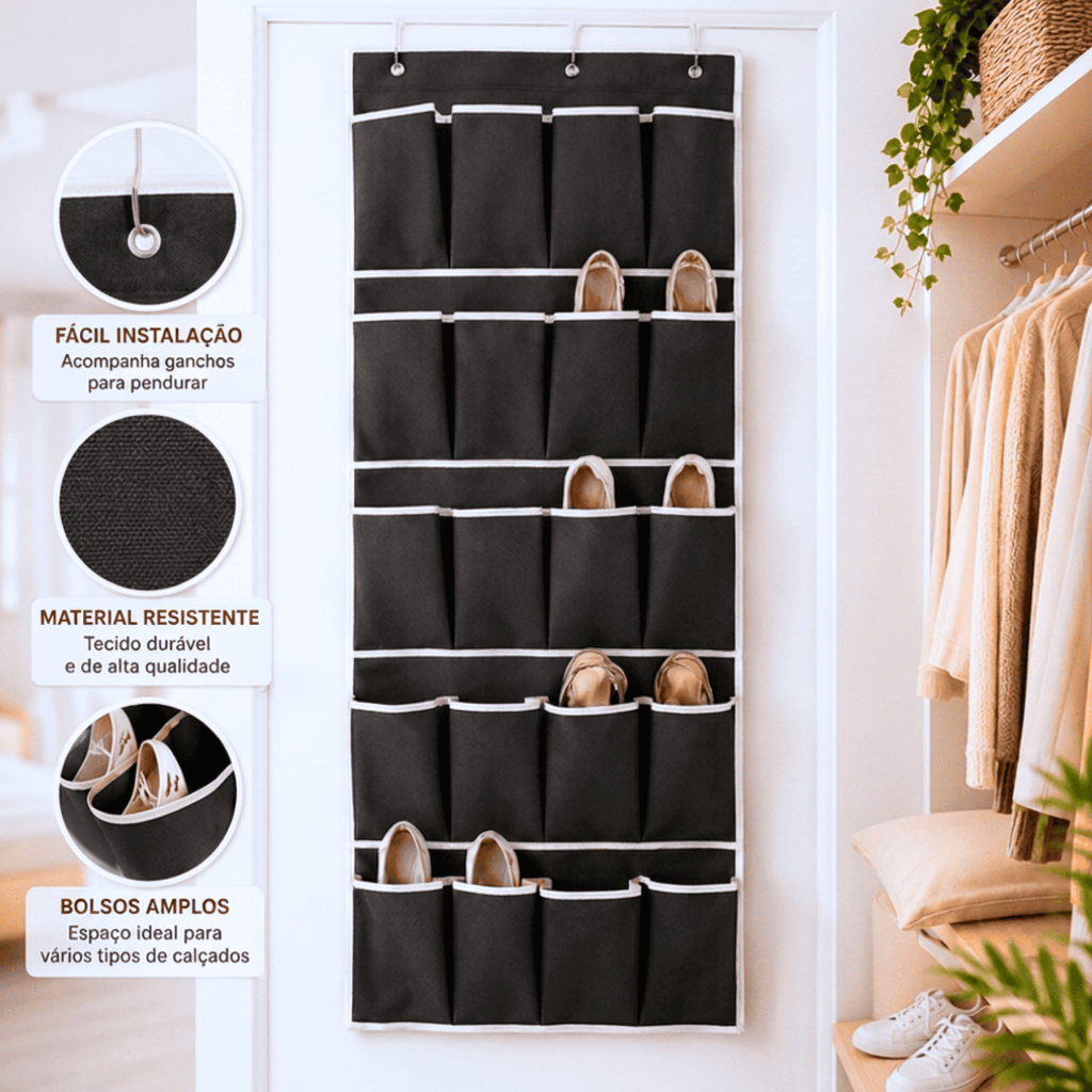 Sapateira Organizadora 10 Pares Multiuso para Calçados 45cm x 97cm Economia de Espaço e Fácil Instalação