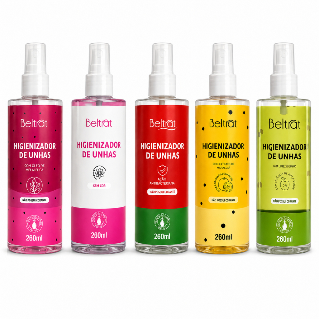 Higienizador Beltrat 260ml Floral Maracujá Melancia Pitaya  Maça Verde Limpeza Profissional Unhas
