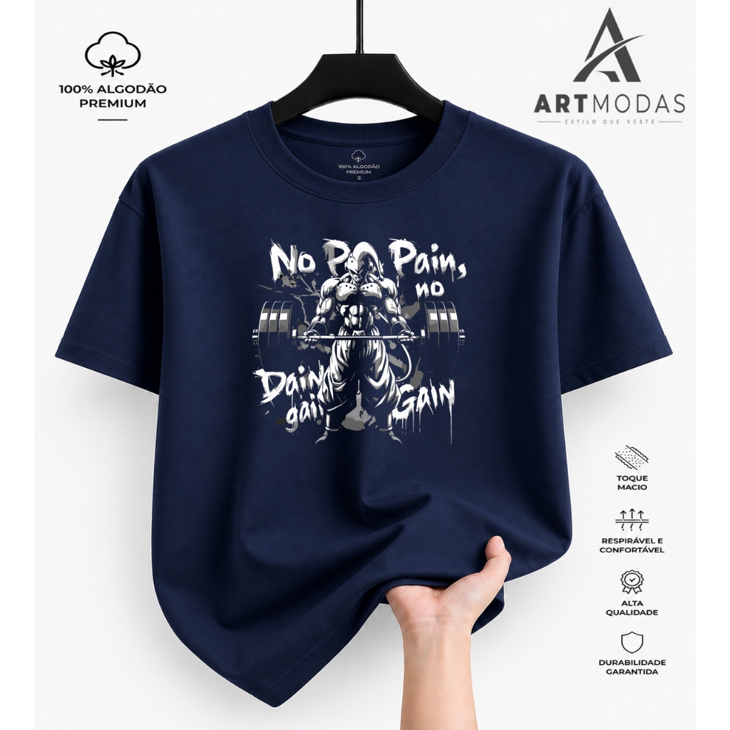 Camiseta Academia Treino No Pain no GAIN Estampada Unissex 100% Algodão Envio Rapido Alta Qualidade Confortavel