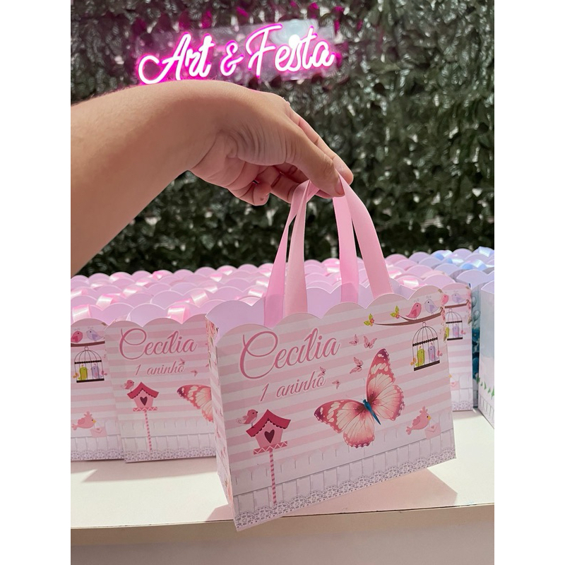 Sacolinha de Aniversário - Jardim de borboleta - Todos os temas- Lembrancinha personalizada