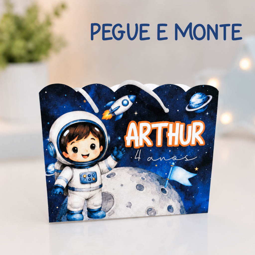 Sacolinha Personalizada Astronauta | Lembrancinha Festa Infantil | Sacola de Papel l Aniversário l Kit festa l Monte