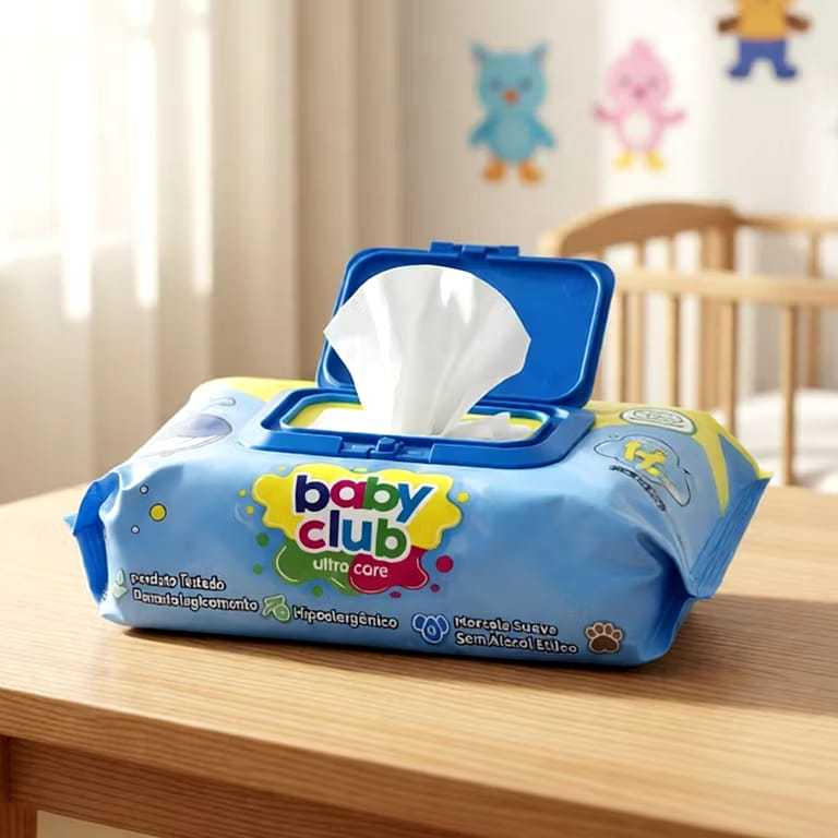 Kit 2 Lenços Umedecido Baby Club Ultra Care - Hipoalérgico e Sem Álcool, 200 Toalhas (100 cada)