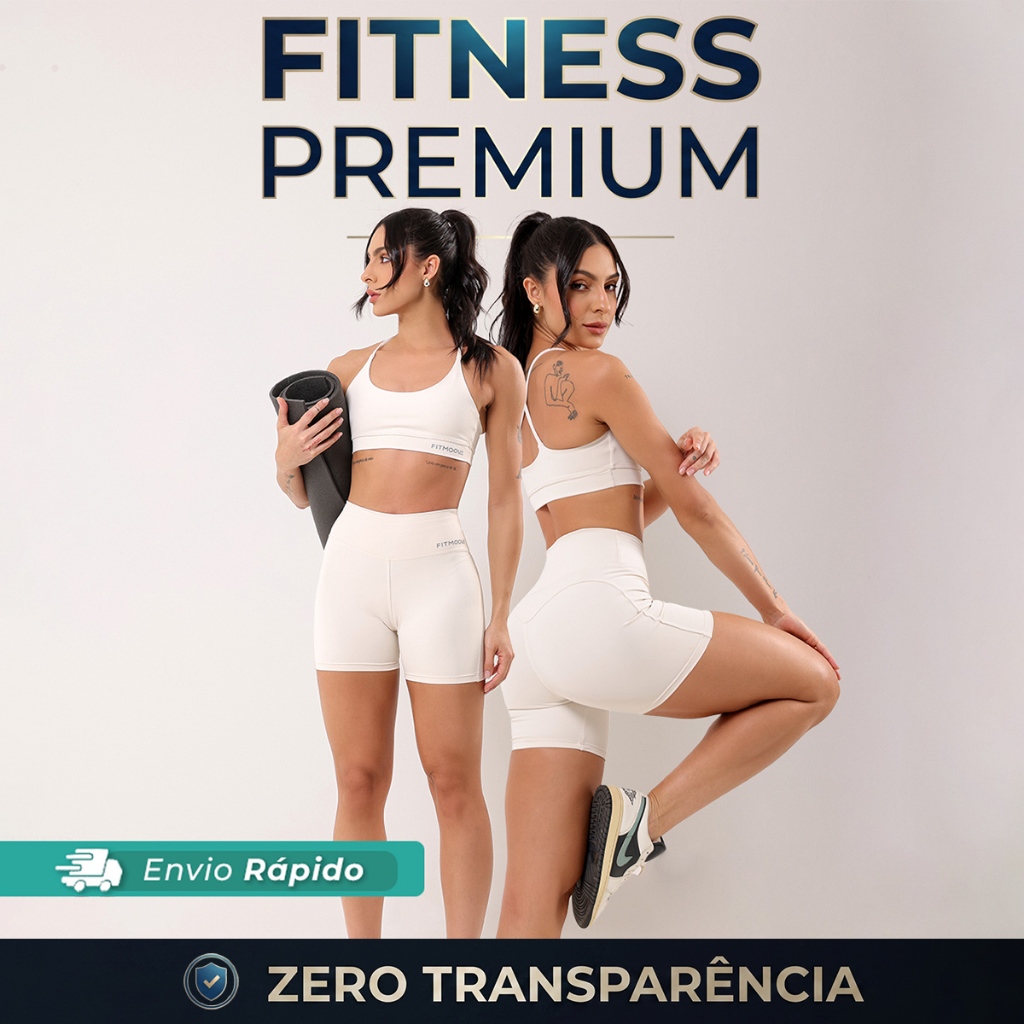 Conjunto Fitness Feminino Short + Top em Poliamida Premium | Alta Compressão | Zero Transparência | Cintura Alta