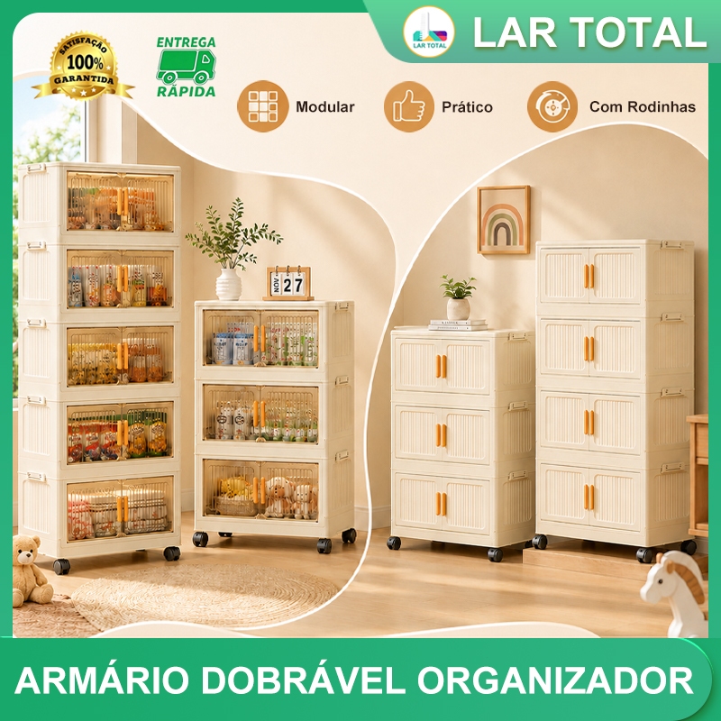 Armário Dobrável de Armazenamento com Duas Portas e Rodízios, Multiuso Diversos Ambientes Domésticos