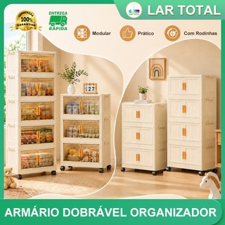 Armário Dobrável de Armazenamento com Duas Portas e Rodízios, Multiuso Diversos Ambientes Domésticos