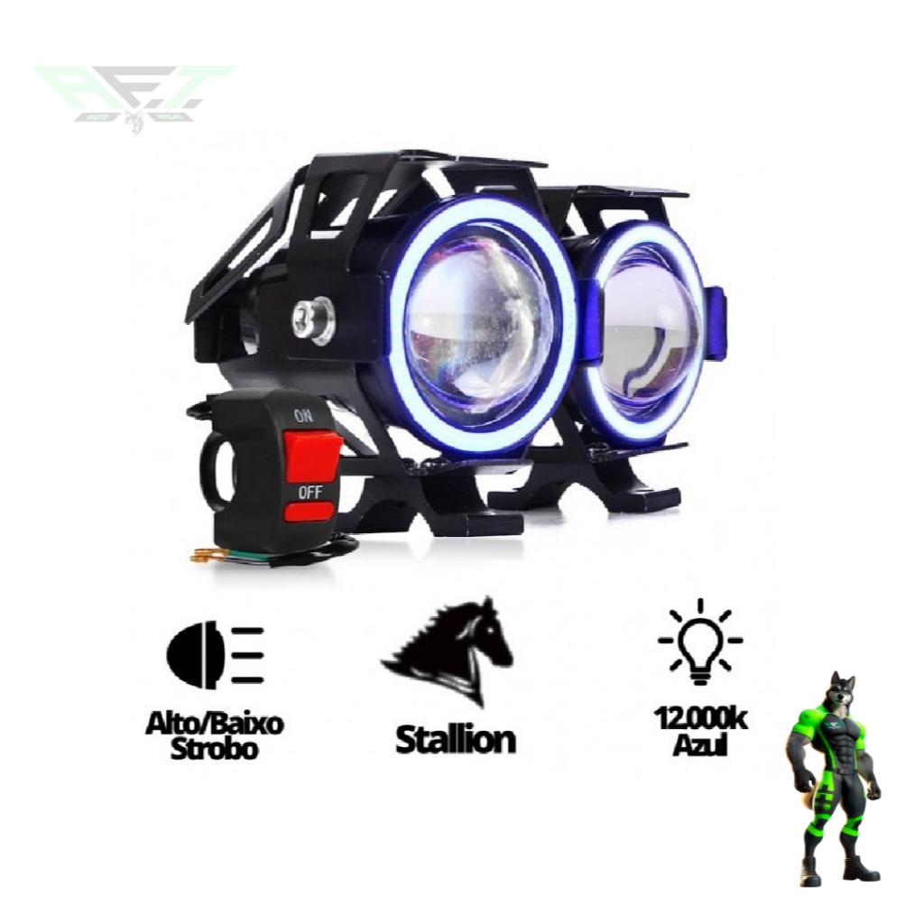 Kit 2 Farol Grande Milha U7 BRANCO Olho Anjo Led Angel Moto Carro Strobo BOTAO DE BRINDE