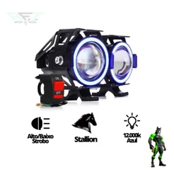 Kit 2 Farol Grande Milha U7 BRANCO Olho Anjo Led Angel Moto Carro Strobo BOTAO DE BRINDE