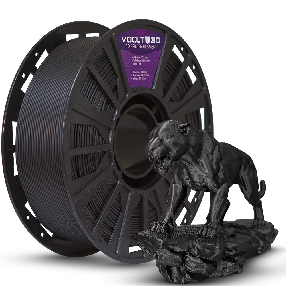 Filamento PLA Preto Velvet Premium 1Kg 1,75mm Efeito Aveludado Impressora 3D FDM Voolt3D Oficial