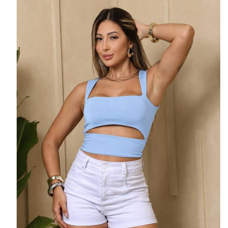 Cropped Feminino Suplex Decote Quadrado Liso Moda Verão Moda Blogueira Tendencia