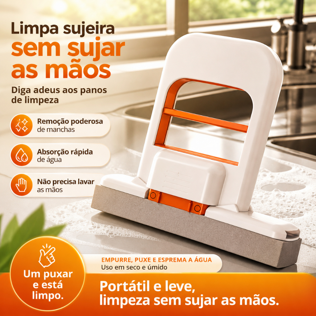 Mini Rodo Mop Portátil Dobrável com Esponja para Pia e Cozinha