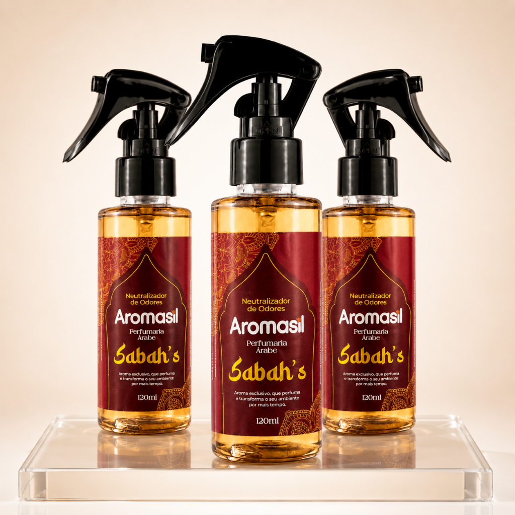 Kit 3 Neutralizador de Odores Aromasil Sabah's 120ml Spray Ambiente Perfumaria Árabe
