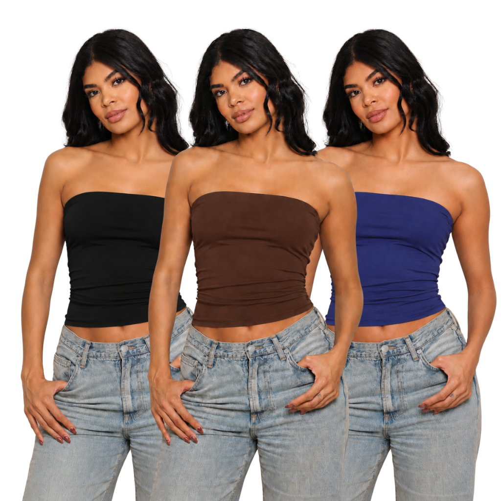 KIT 3 - Blusa Feminina Tube Top Forrada - Tomara que Caia Sem Alça - Basica · foto 2
