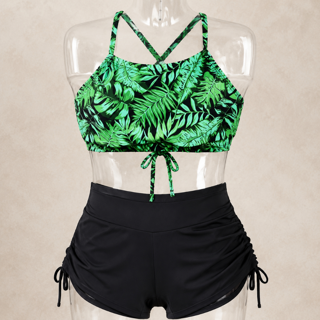 Biquini com Top-Shortinho Sunkini E TOP Cropped Moda Praia