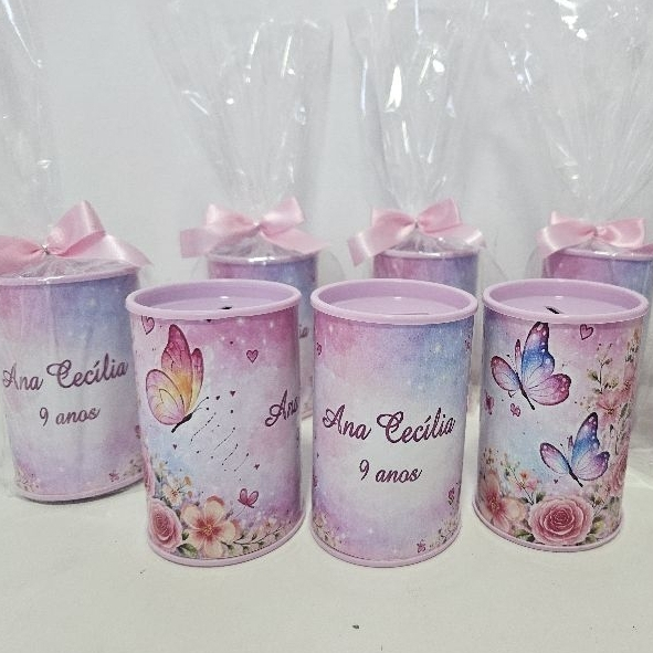 Cofrinho Personalizado Borboletas | Jardim | Lembrancinha Infantil | Aniversário