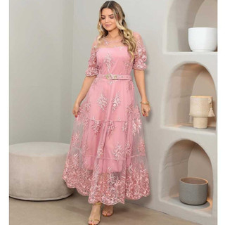 Vestido em Lese Bordado Elegante Vestido Evangelico Delicado Vestido em Renda Princesa Ideal para Eventos Casamentos