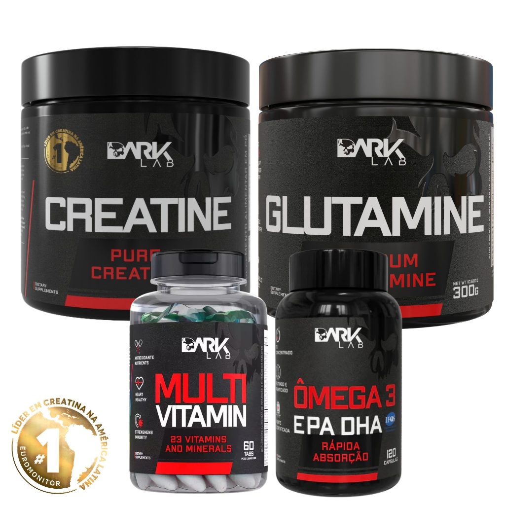 Kit Creatina 300g + Glutamina 300g + Omega EPA DHA 120 caps + Multivitamin 60 ca