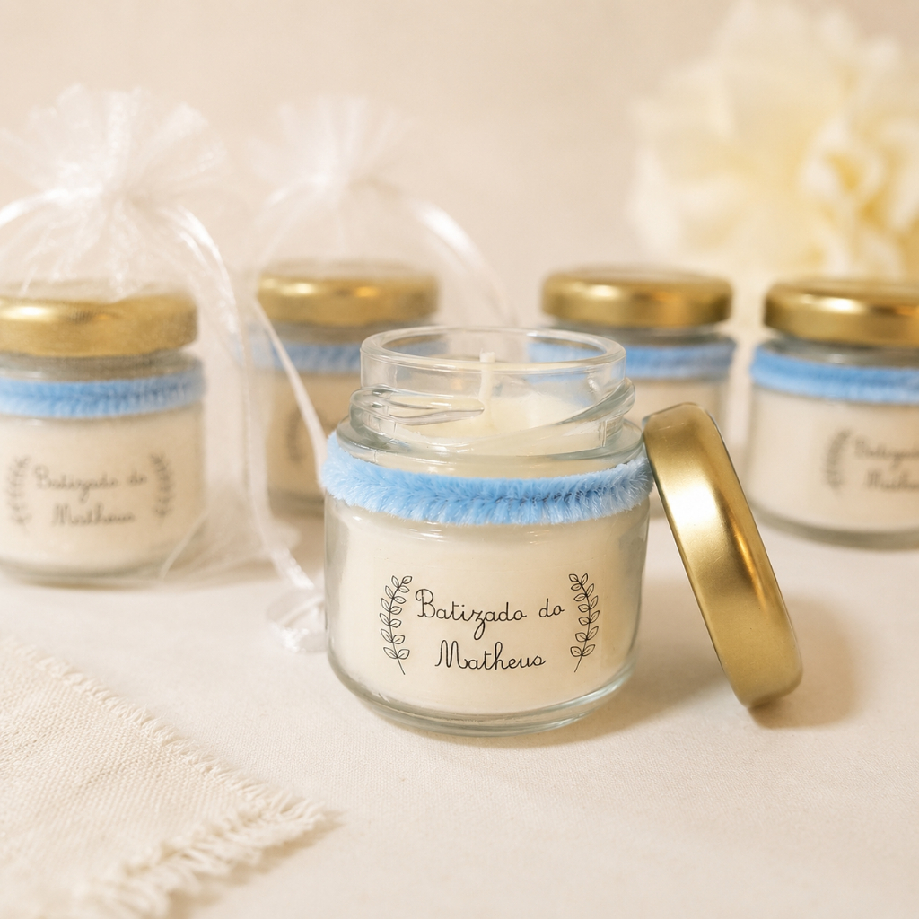 5 Mini velas Aromáticas PERSONALIZADA Lembrancinha Batizado Chá Bebe Aniversario