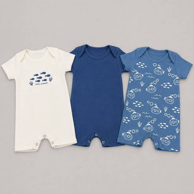 Kit 3 Romper Minimalista Macacão Infantil Liso Estampado Manga Curta