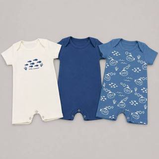 Kit 3 Romper Minimalista Macacão Infantil Liso Estampado Manga Curta