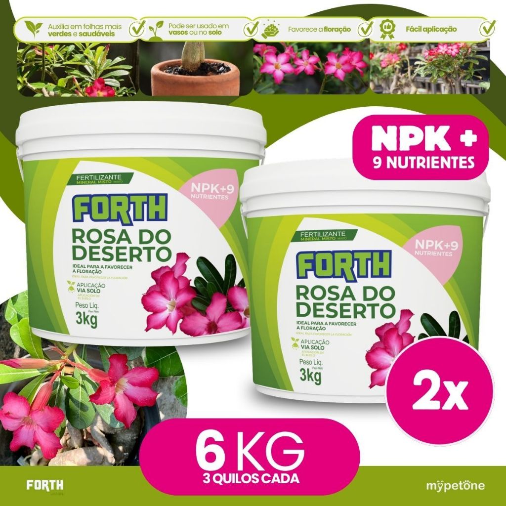 2 Adubo Fertilizante Forth Rosas do Deserto Balde 3kg