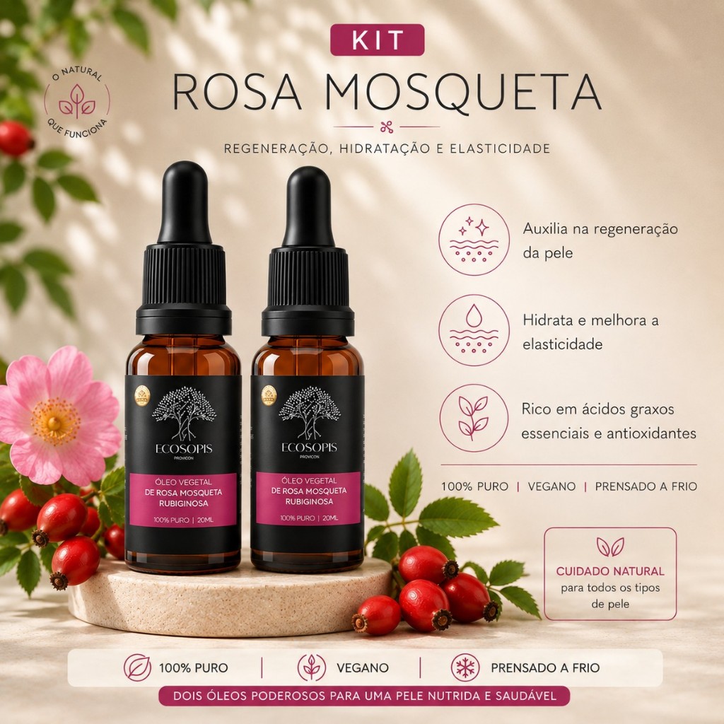 Óleo de Rosa Mosqueta Rubiginosa 100% PURO Kit com 2