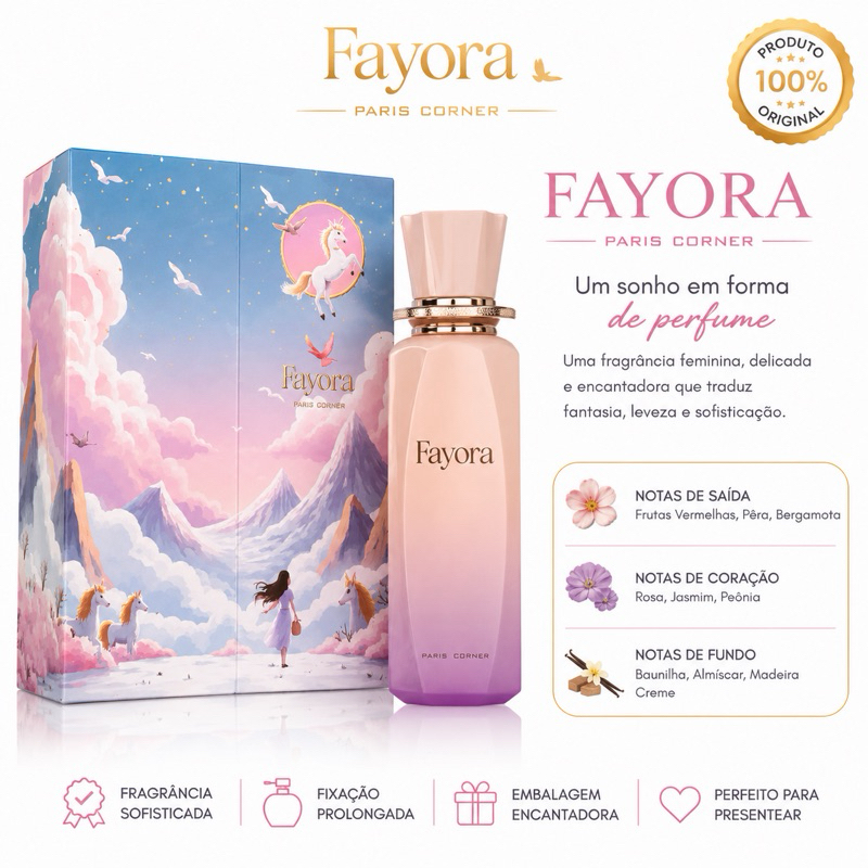 Perfume Fayora Paris Corner EDP Feminino 100ml Original Floral Frutado