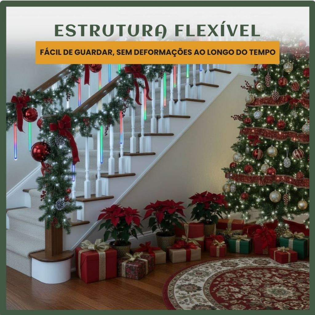 Cascata Meteoro 50cm 8 Tubos Led 3 Metros Bastão Chuva IP65 Decoração Natal Festas Bivolt Cor RGB LuvinCo — imagem 2 de 2
