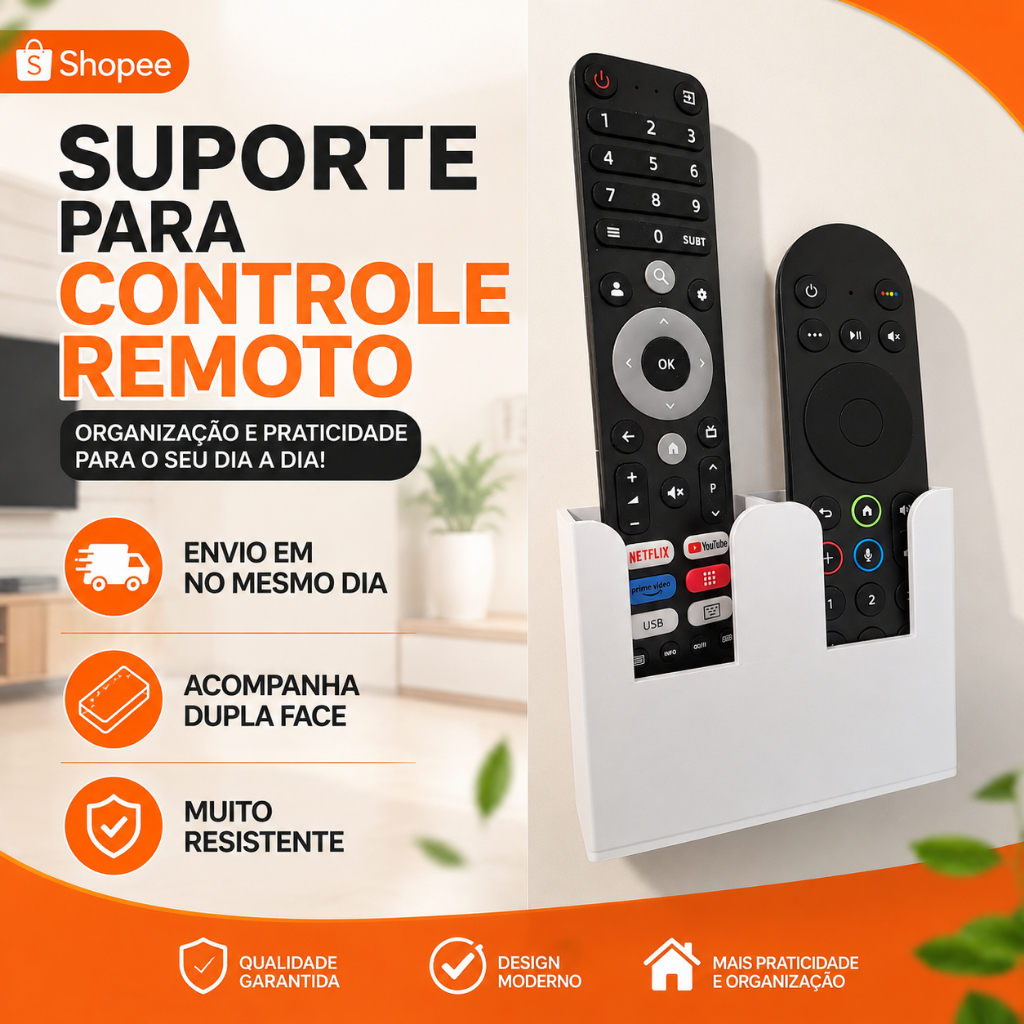 Suporte De Parede Porta Controle Remoto Universal Sem Furo