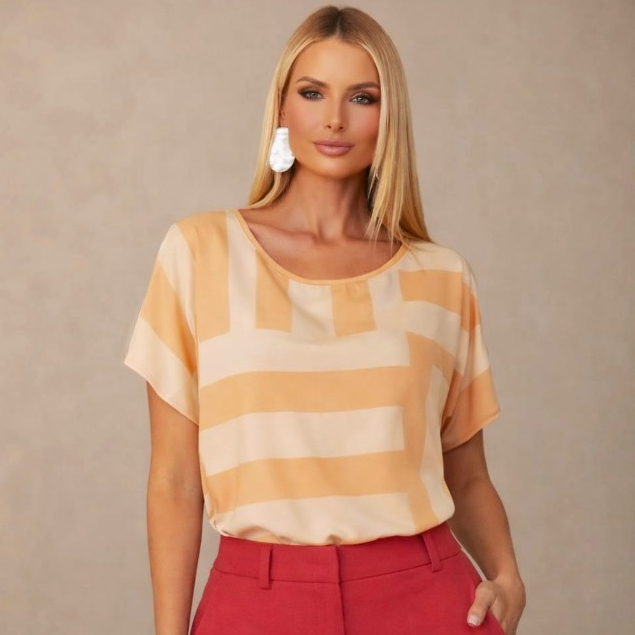 Blusa Feminina Soltinha Estampada Cativa Manga Curta Casual Elegante