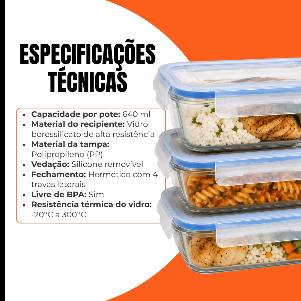 Kit com 6 Marmitas de Vidro Herméticas Potes 640ml — foto 6