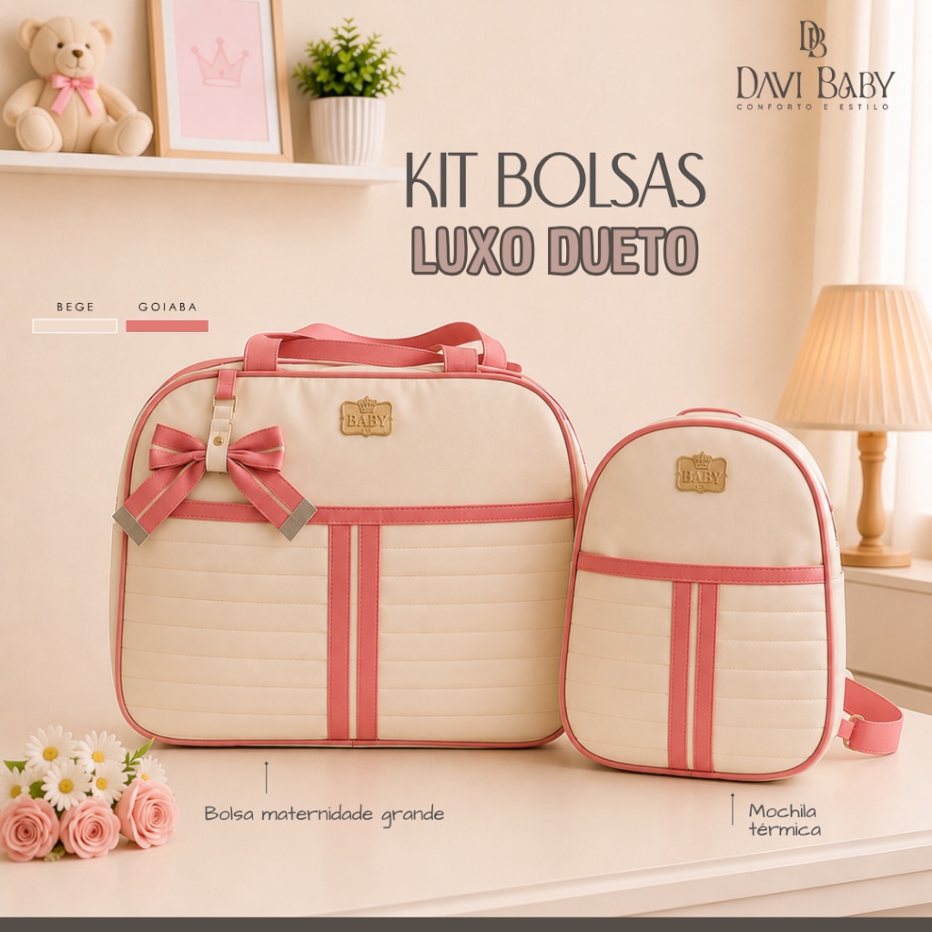 Kit Bolsa Maternidade 2 Peças Bolsa G Mochila Mala Luxo Térmica Impermeável Davi Baby