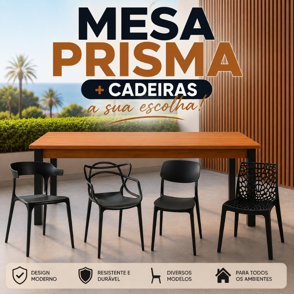 Conjunto de Jantar Mesa Prisma + 6 Cadeiras Modernas Escolha Seu Modelo | Mais Vendido | Sucesso de Vendas
