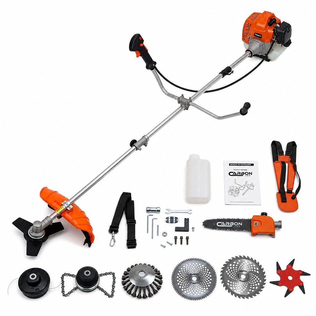 Roçadeira a Gasolina Bipartida com Motopoda de Galhos e Kit Discos Multifuncional 52cc 2,5HP Carbon Fak