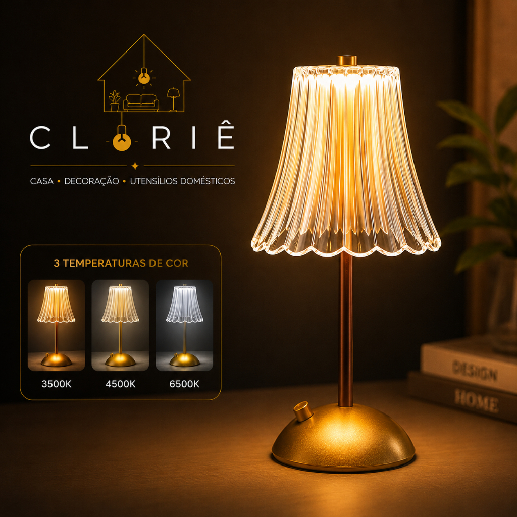 Luminária de Mesa USB Abajur LED 3 em 1 Luz Quente, Fria e Neutra Decorativa e Recarregável