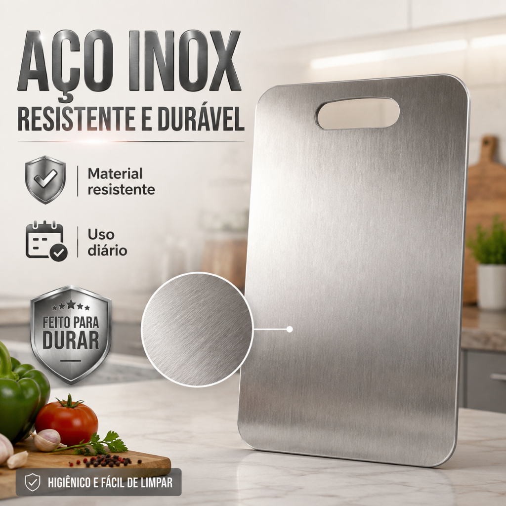 Tábua de Corte Inox para Carne Legumes Frutas 29x20/46x30cm Resistente Fácil de Limpar · foto 2