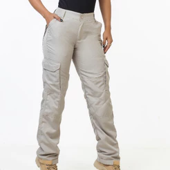 Calça Feminina Cargo Tática Poly Ripstop 6 Bolsos Caqui