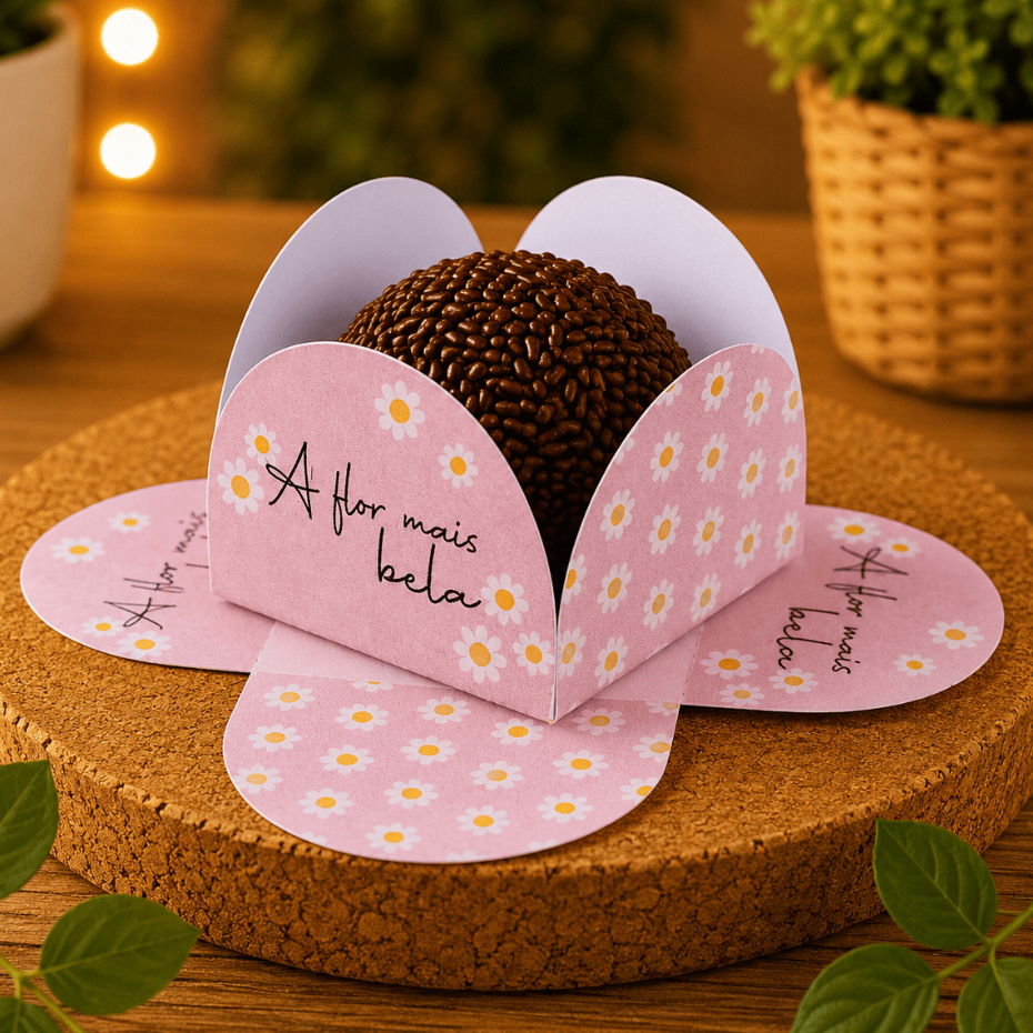 Forminhas de Doces Personalizada Margarida Rosa em Pétalas para Brigadeiro Festa - Aniversário - -Lembrancinha