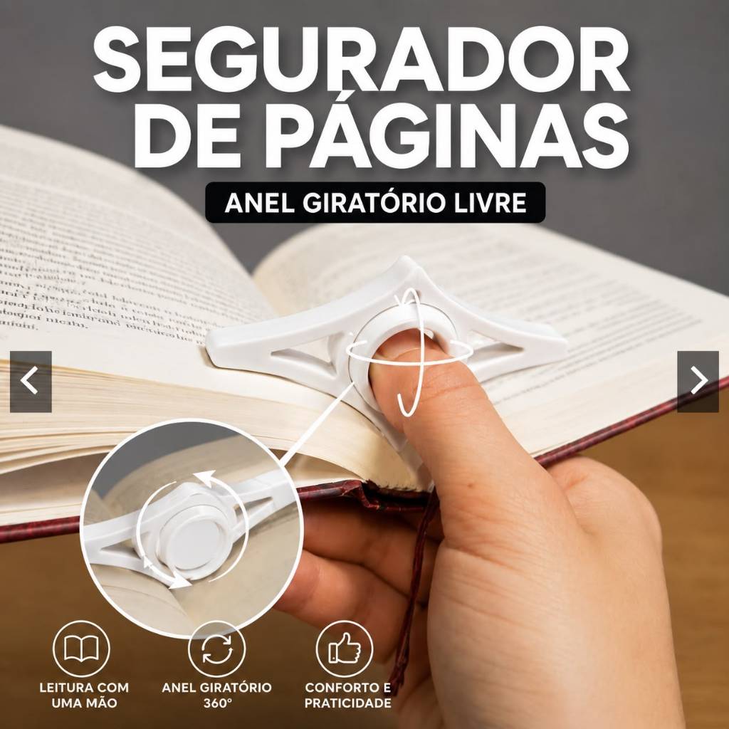 Suporte Segurador de Páginas Livro com Anel Giratório 360° Suporte de Dedo Ergonômico Leitura com Uma Mão