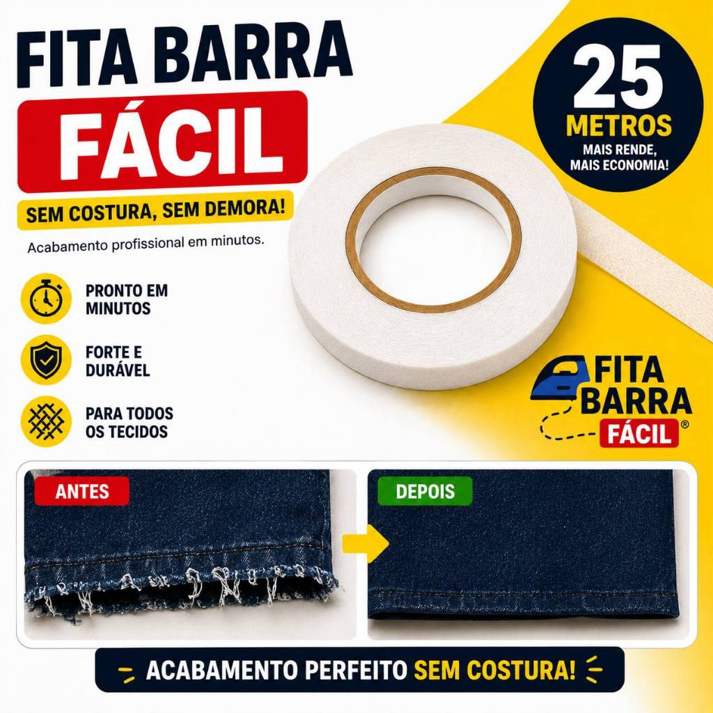 Fita Barra Fácil ORIGINAL 25 METROS calça cortina vestido saia bainha tiktok instagram