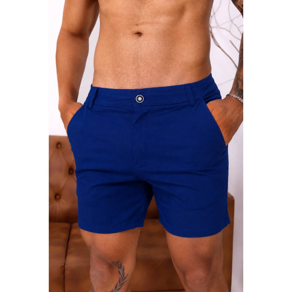 Bermuda Short Masculino Mauricinho Alfaiataria Acetinada Leve Confortavel Sport Fino Bolso Embutido com Cós Duplo Casual