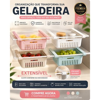 Cesta Organizadora Geladeira Extensível Ajustável Porta Alimentos Armário Cozinha