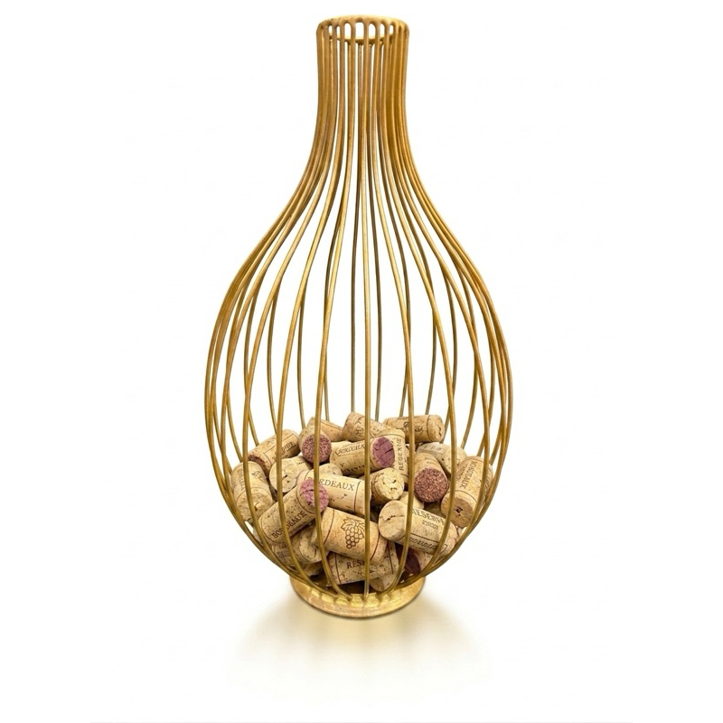 Porta Rolhas de Vinho Aramado Dourado - Design Clássico e Acabamento Rustico