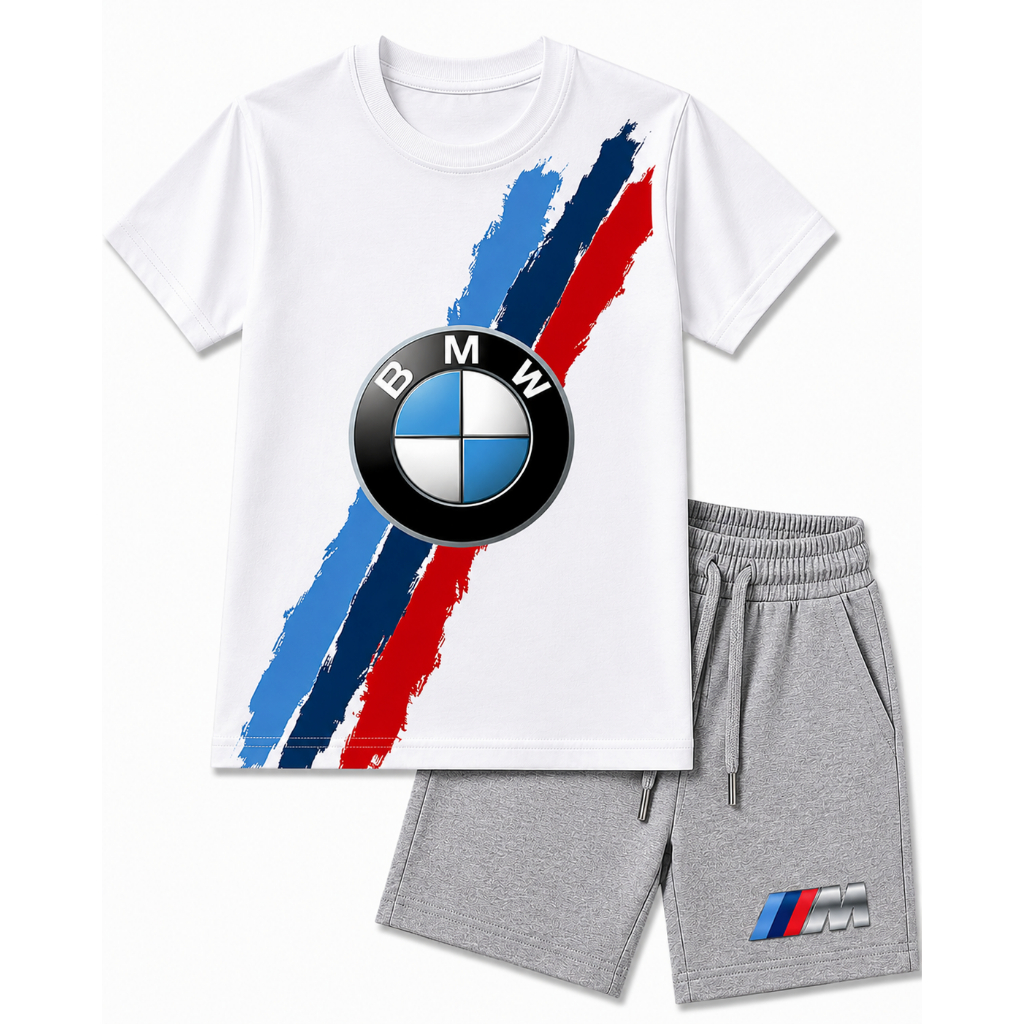 Conjunto Infantil Masculino Menino Camiseta Algodão Estampada Premium + Bermuda Moletinho Casual