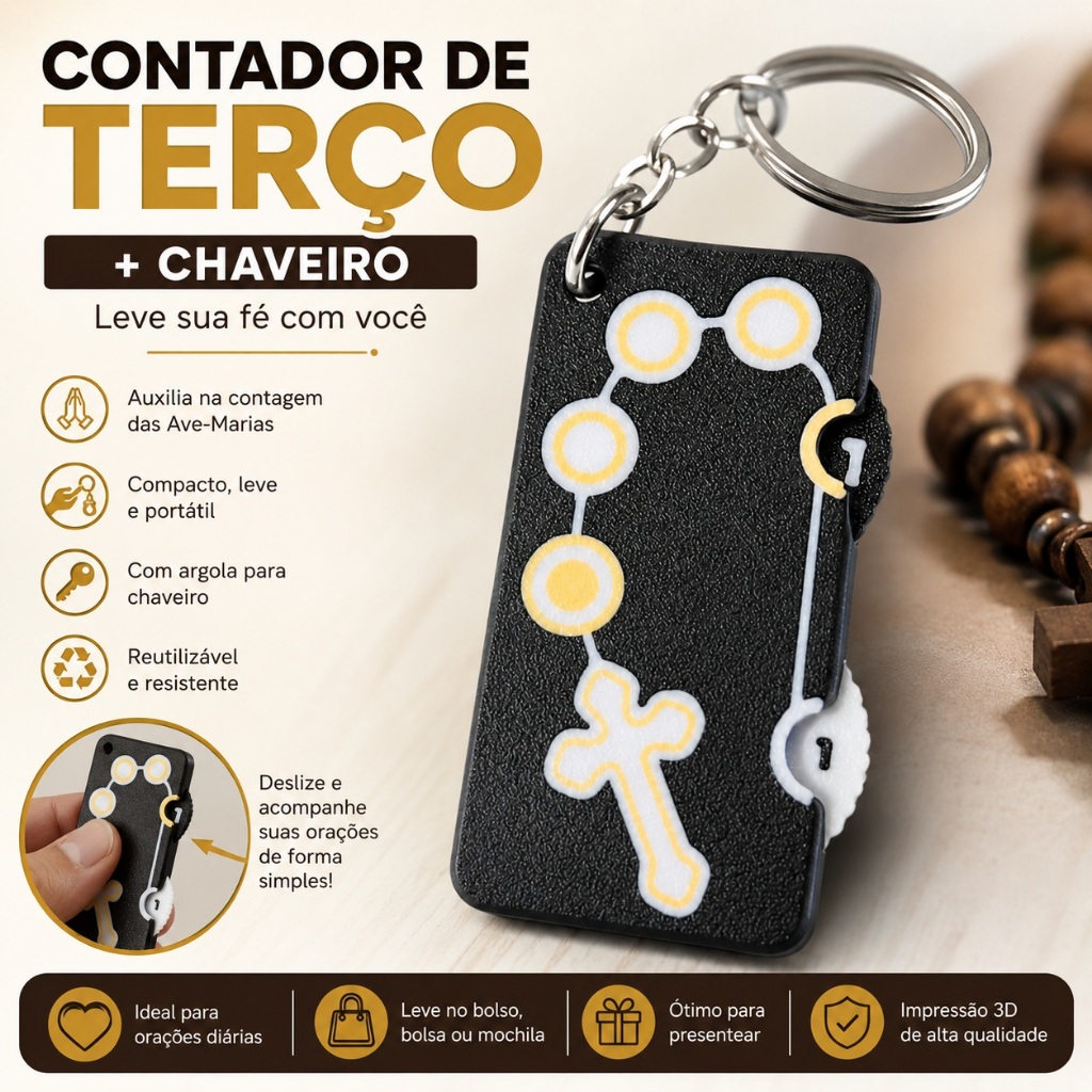 Fidget Terço Articulado / Chaveiro Contador de Terço Católico / Mini Terço de Bolso / Presente Religioso / Rosário