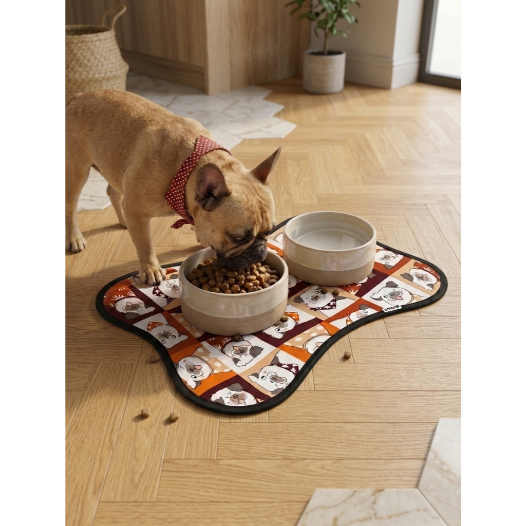 Tapete Comedouro jogo americano Pet Para Ração e Água Formato Ossinho Impermeável Antiderrapante Cachorro Gato 49x34cm