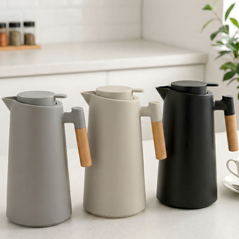 Garrafa Térmica Nórdica 1L Design Premium Não Vaza Cabo Madeira